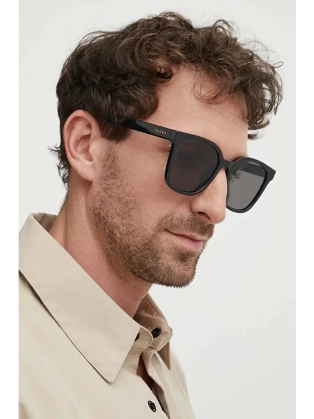 Gucci GG1346SK 002 Sunglasses Black Square Frame, Brown Polarized Lenses